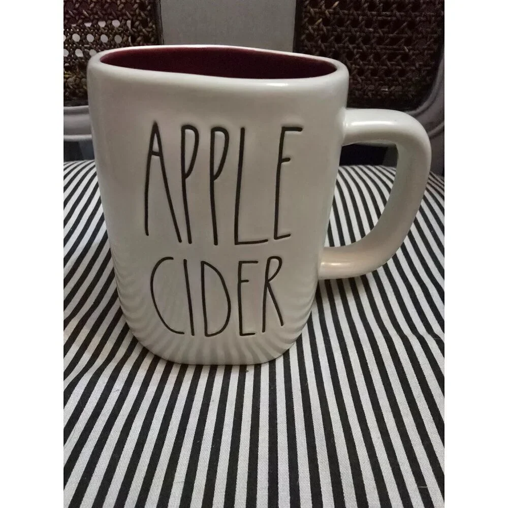 NWT Rae Dunn Fall Apple Cider Coffee Mug White Brown Interior